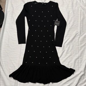 Absolutely Famous Black Dress with Pearl Accents